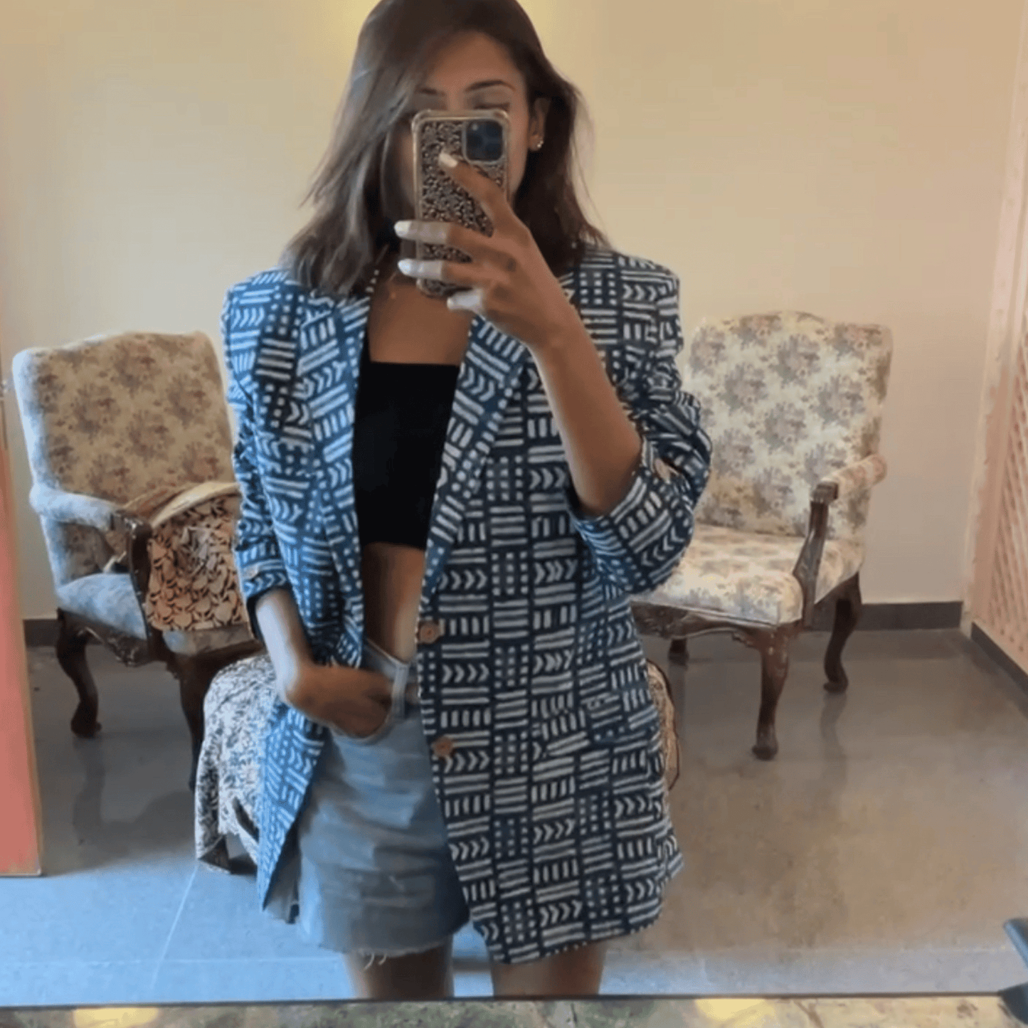 Handblock Printed blazer (Small)