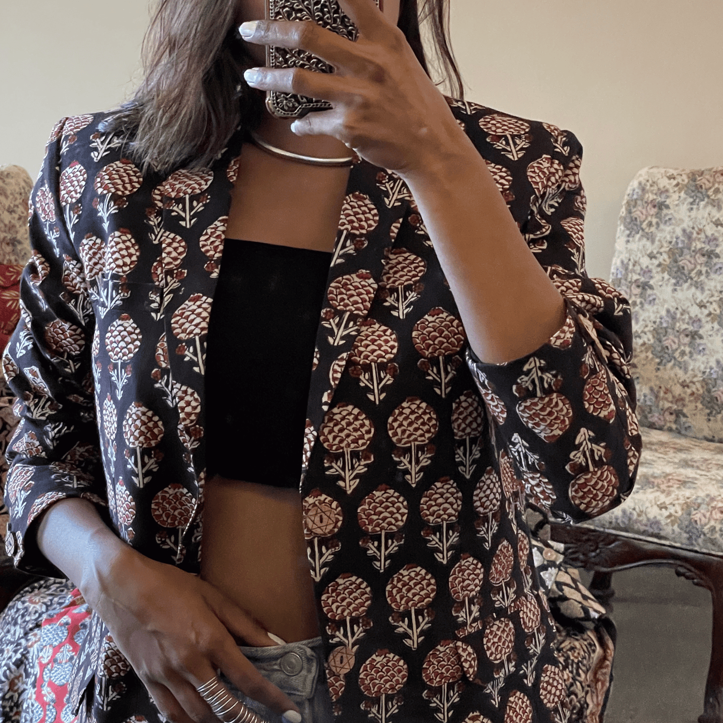 Handblock Printed blazer (Extra Small)