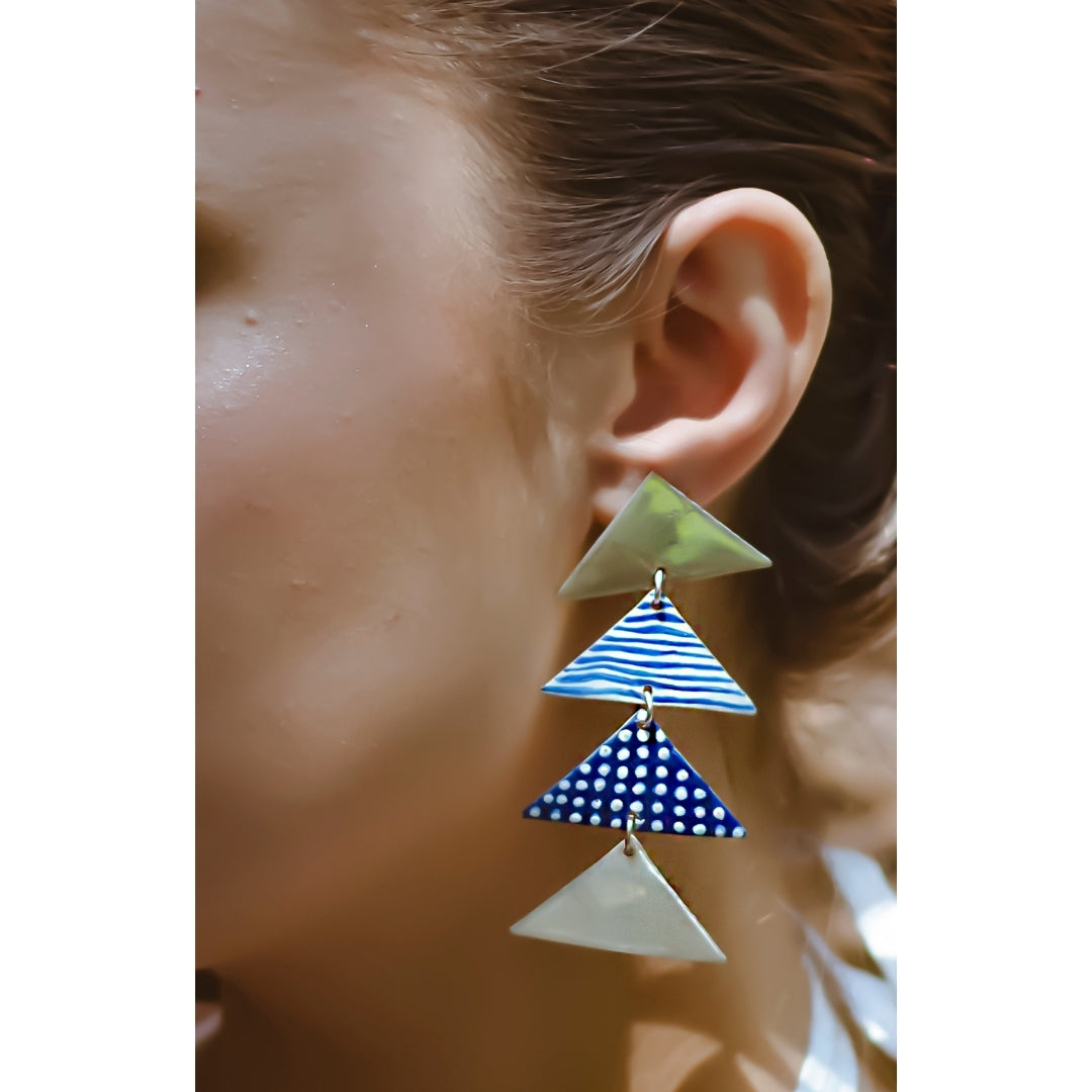 Contrasting Triangle Hand Painted Earrings