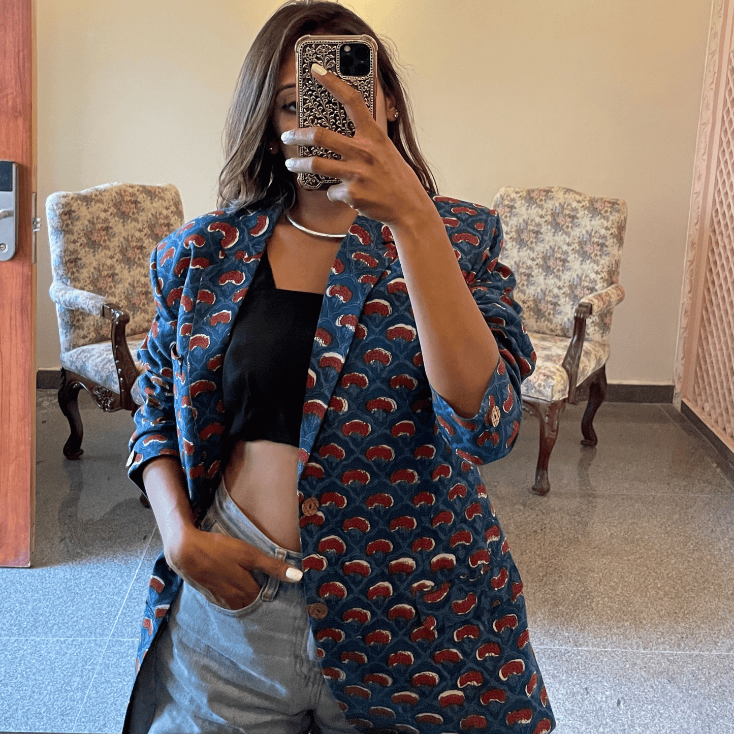 Handblock Printed blazer (XXL)