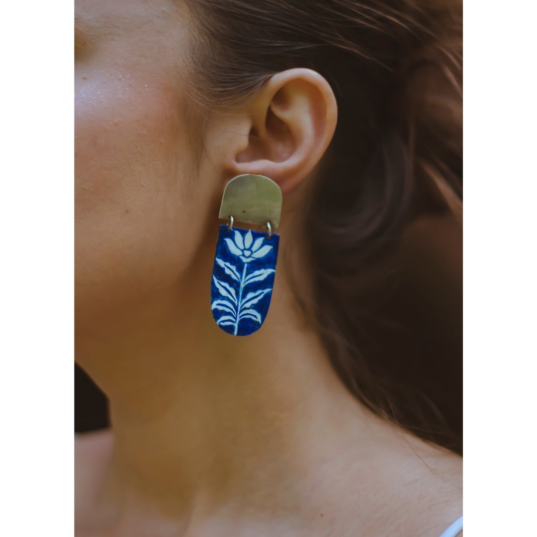 Lotus Motif Hand Painted Earrings
