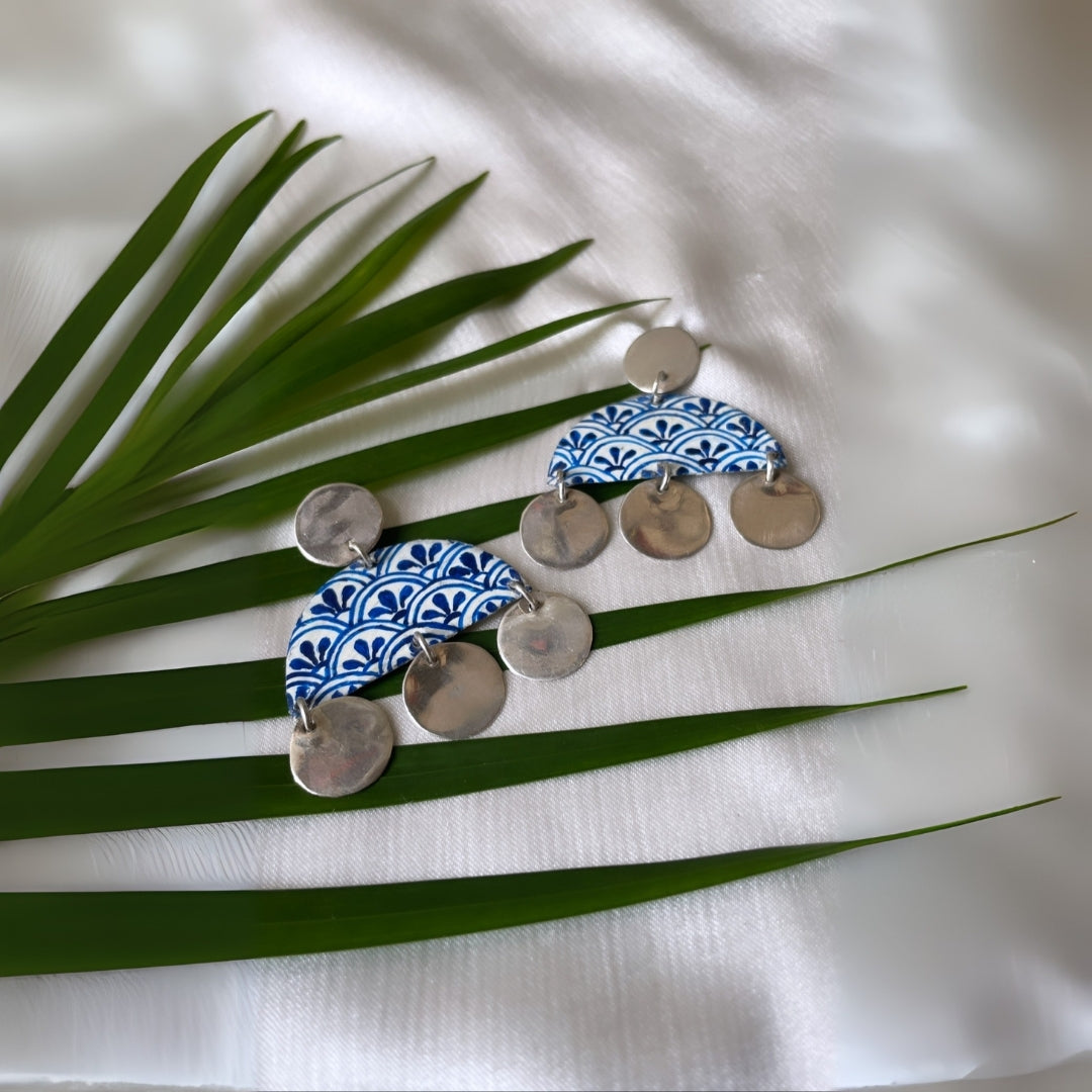 Traditional Blue Pottery Motif Hand Painted Earrings
